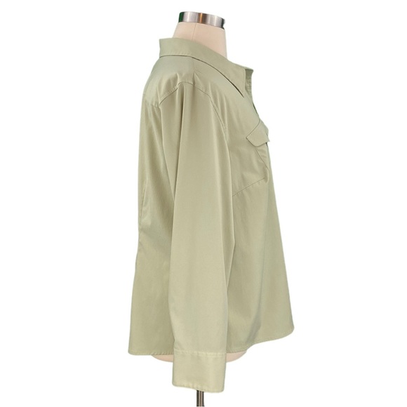 Lane Bryant Khaki Sage Green Basic Button Down Blouse - Picture 4 of 12
